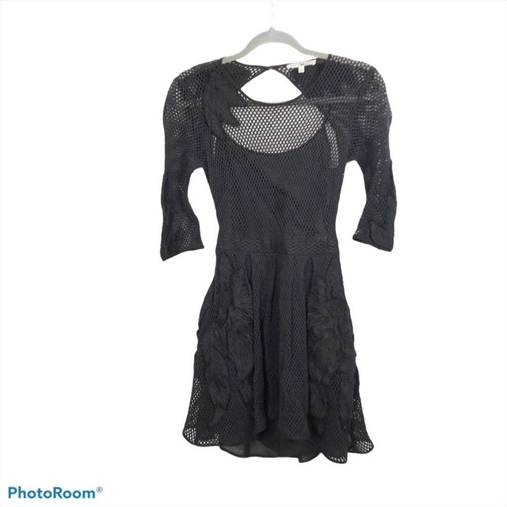 Rebecca Minkoff fishnet layered black mini dress
